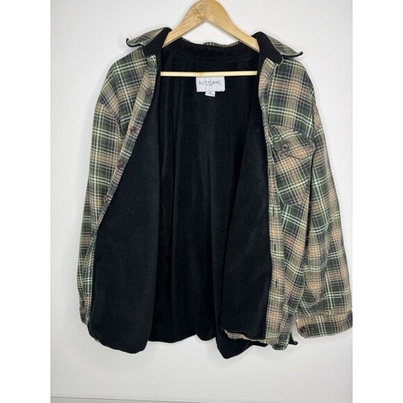Burrylane Flannel Shirt Jacket Tan Green Fleece Lined Button Down Mens Size XL - Picture 9 of 14